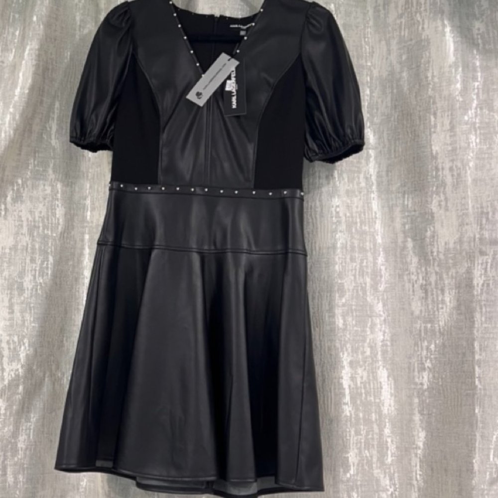 Karl Lagerfeld Paris, Women’s Faux leather dress silver-tone studs. SZ 6, NWT - Picture 11 of 13